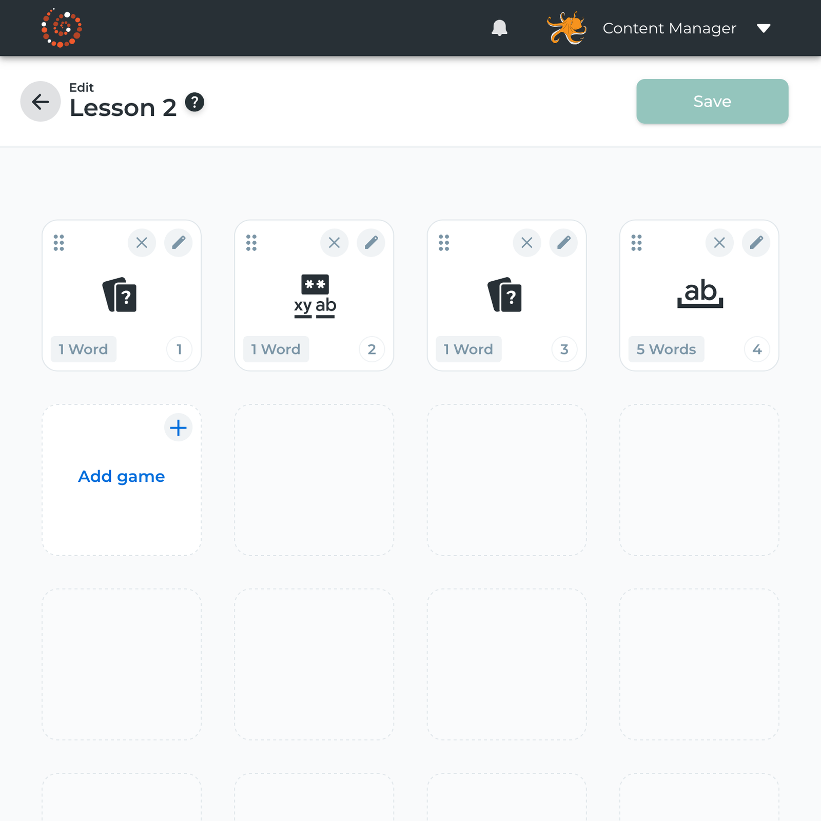game sequence builder screen