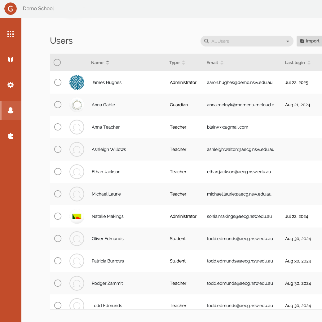 Goalhub Users Admin Screen