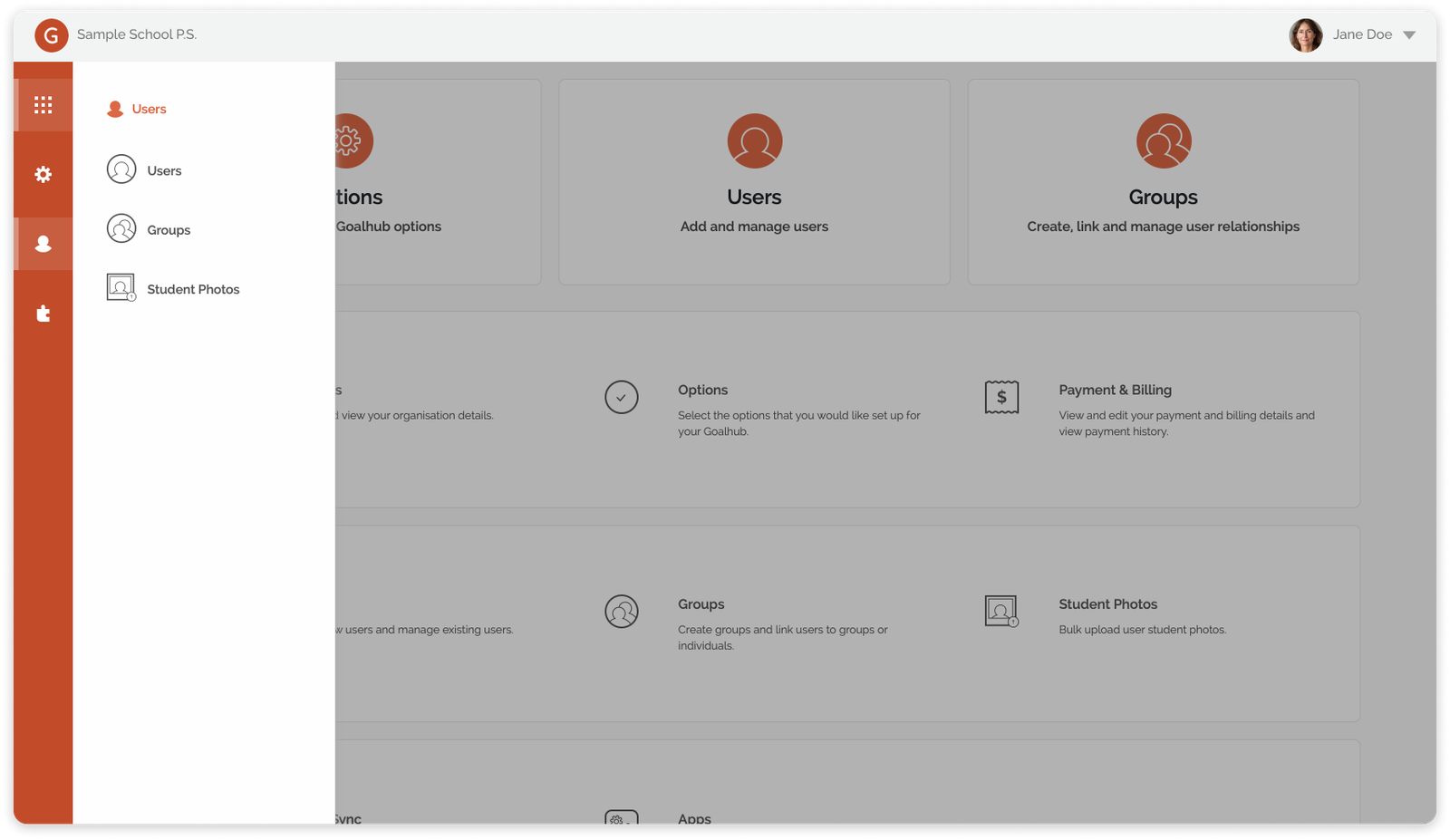 Goalhub Admin Dashboard Menu open Preview